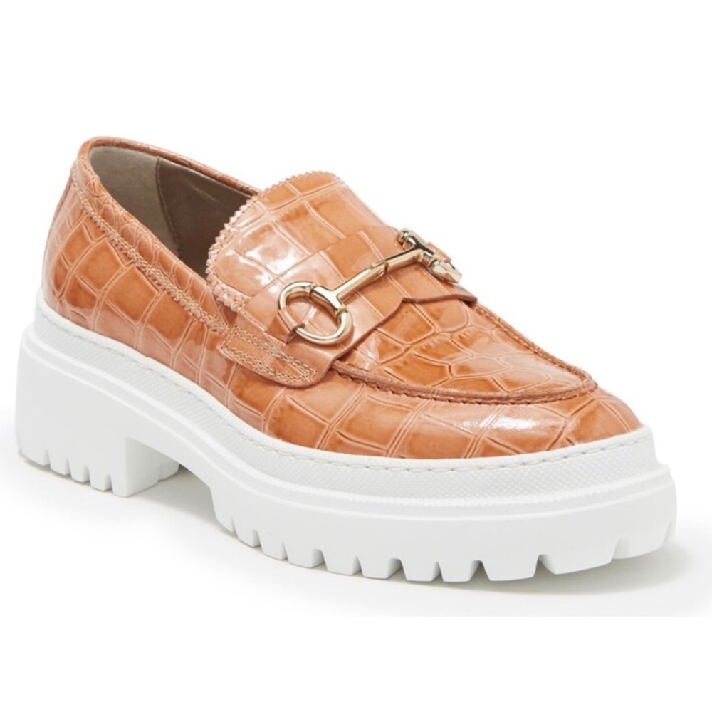 AGL Orietta Croc-Embossed Platform Loafers Caramel 38 US‎ 8 New